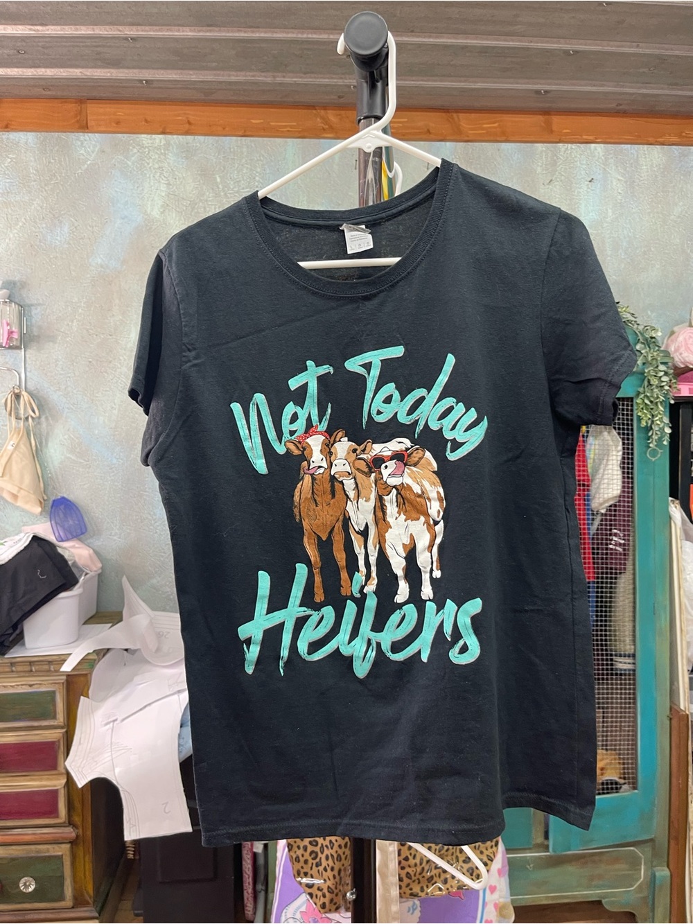 Gildan Black Tee with Turquoise Graphic - "Not Today Heifers"
